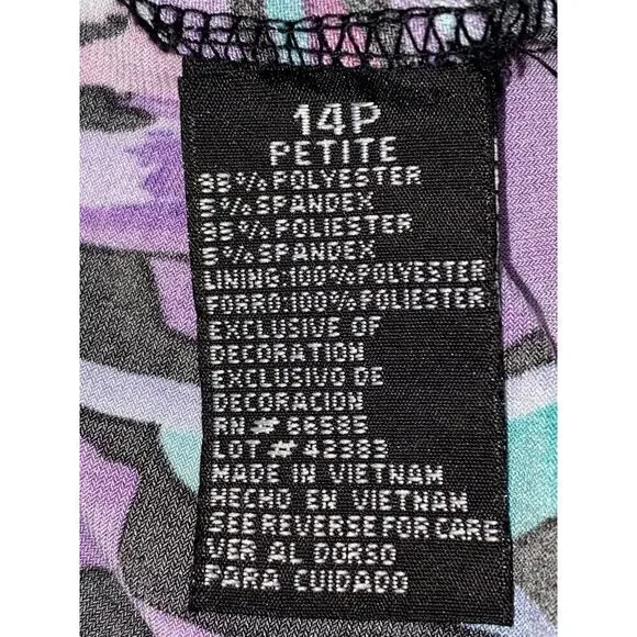 Perceptions Dress Size 14P Fit & Flare Midi Purple Teal & Black Floral Beaded - Picture 8 of 9